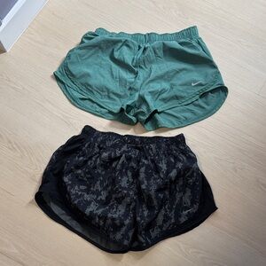 Nike Women's Green and Black Athletic Running Shorts Duo